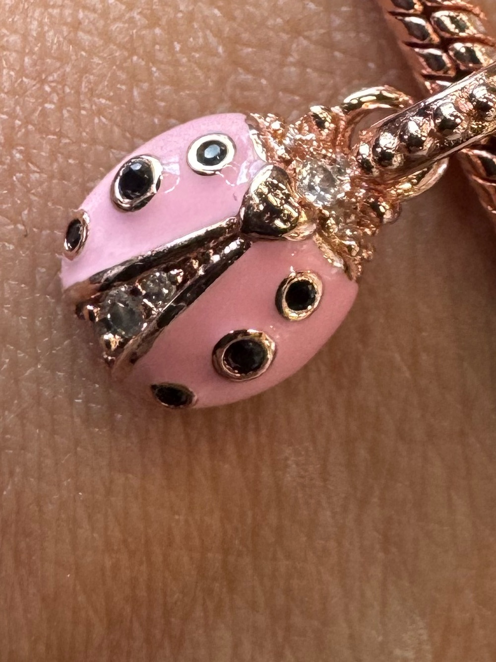 Pandora Rose Gold Bracelet with Pink Ladybug Enamel Charm